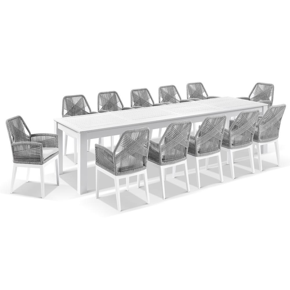Santorini 3.55M Outdoor Rectangle Aluminium Dining Table With 12 Hugo Rope Chairs - Outdoor Aluminium Dining Settings