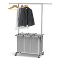 3 Bag Laundry Sorter Rolling Cart With Garment Rack, Laundry Organizer, Hampers