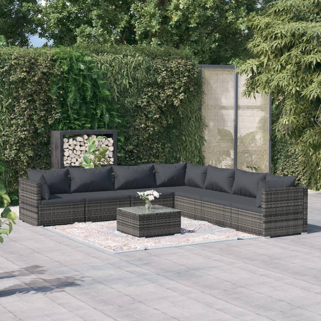 8 Piece Garden Lounge Set with Cushions Poly Rattan Grey vidaXL