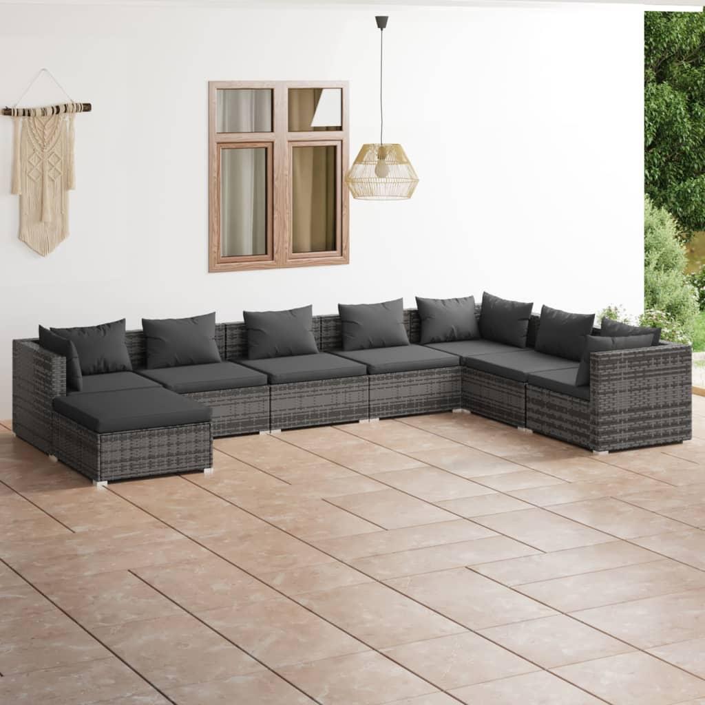 8 Piece Garden Lounge Set with Cushions Poly Rattan Grey vidaXL