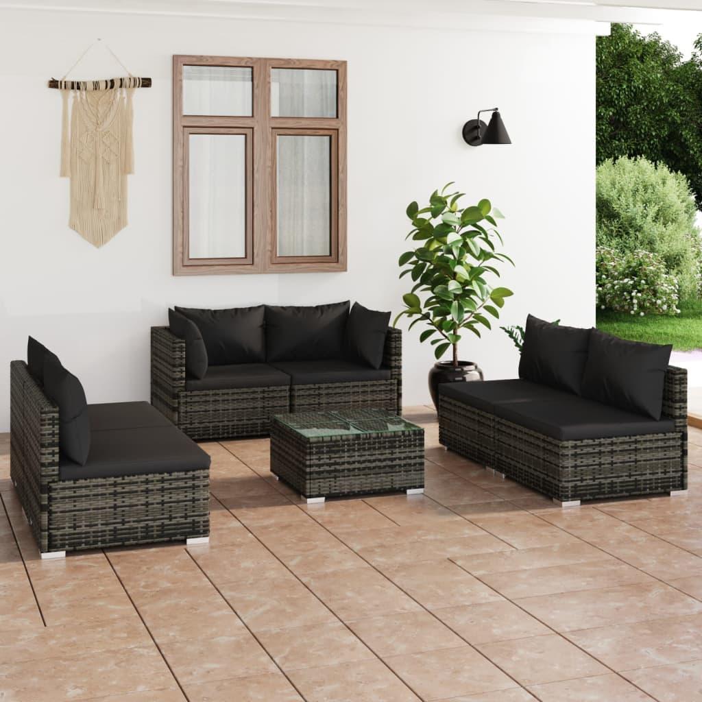 7 Piece Garden Lounge Set with Cushions Poly Rattan Grey vidaXL