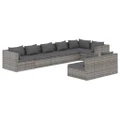 8 Piece Garden Lounge Set with Cushions Grey Poly Rattan vidaXL