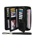 Women RFID Blocking Wallet PU Leather Purse Credit Card Holder Coin Purse with Wrist Strap Black