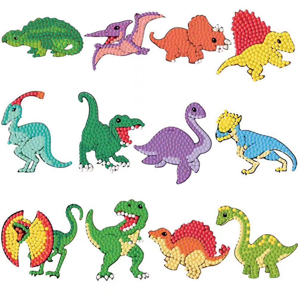 Vicanber Boys Girls Diamond Painting Kits for Boys Girls 12 Pcs Art Sticker Unicorn,Dinosaur,Elsa Princess Kawaii Gifts(Dinosaur)