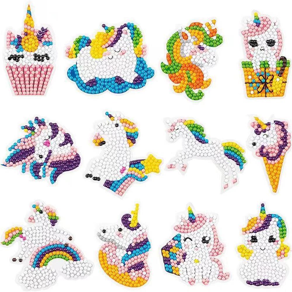 Vicanber Boys Girls Diamond Painting Kits for Boys Girls 12 Pcs Art Sticker Unicorn,Dinosaur,Elsa Princess Kawaii Gifts(Unicorn)