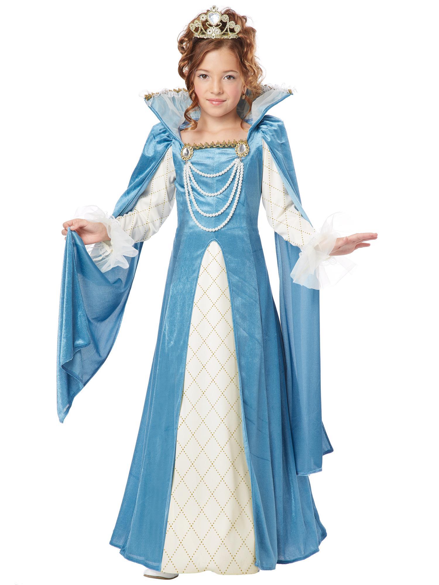 Renaissance Queen Princess Medieval Blue Gown Story Book Week Girls Costume