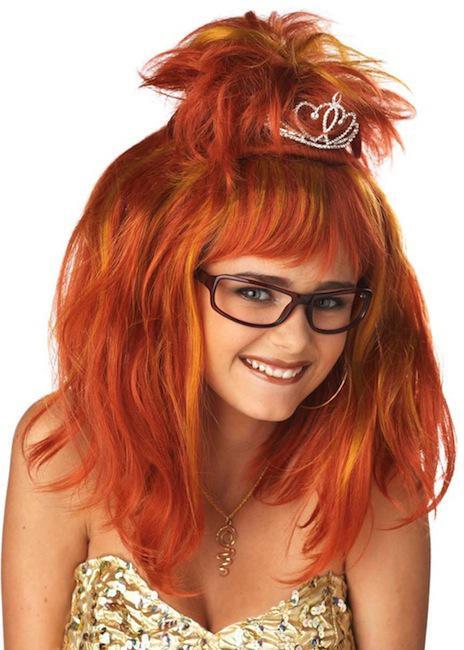 Prom Queen 1980s Nightmare Auburn Nerd Geek Women Costume Wig