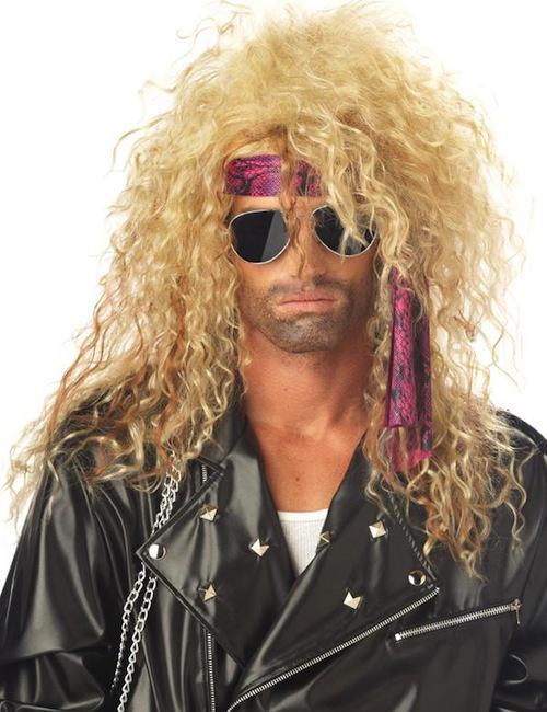 Heavy Metal Rocker Blonde 1980s Hard Rock Band Men Costume Wig
