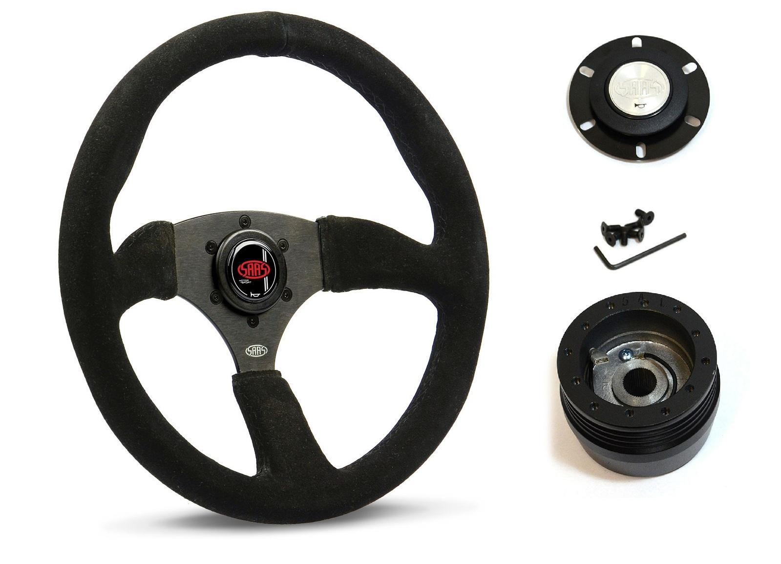 SAAS Steering Wheel Suede 14" ADR Tokyo Motorsport Black Spoke SWMS1 and SAAS boss kit for Rover ROVER 3500 SD (Heritage Boss Kit) 1979 >