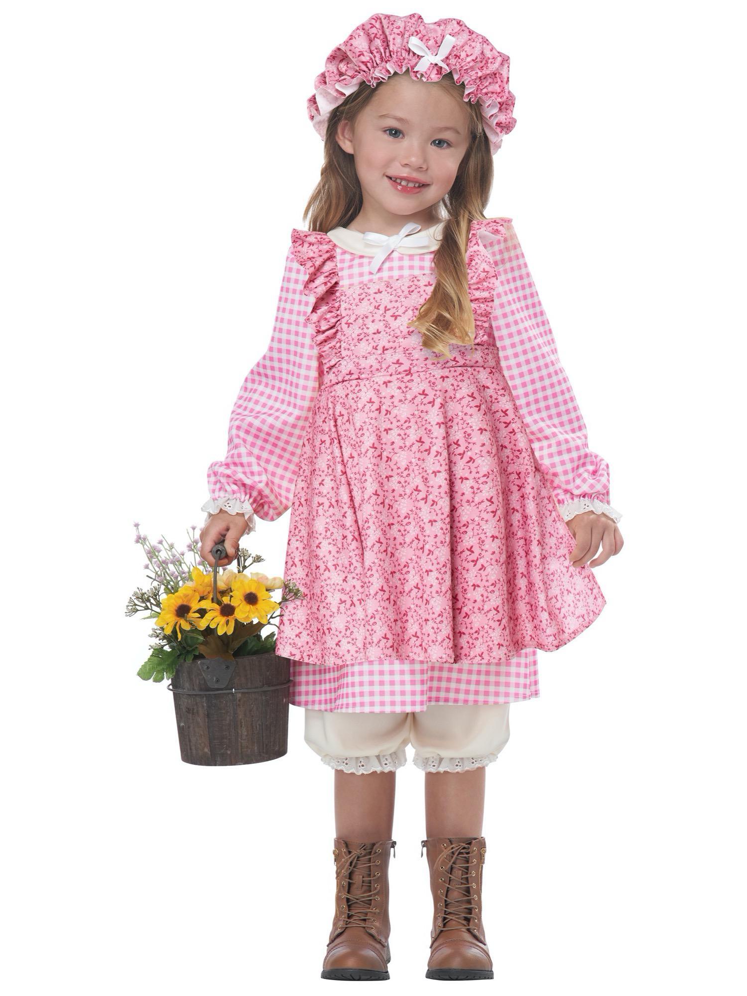 Little Prairie Pink Pioneer Frontier Colonial Olden Day Toddler Girls Costume