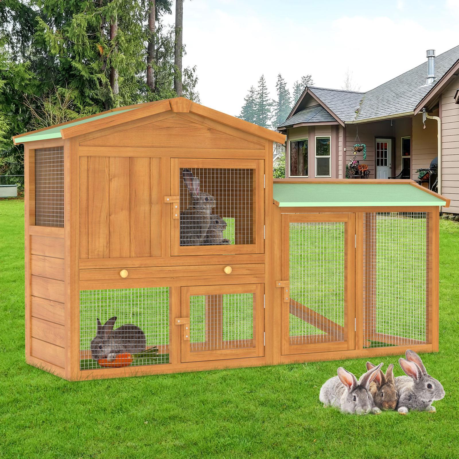Advwin 2 Storey Rabbit Hutch Chicken Coop Wooden Pet Cage 137.5x43.5x85cm