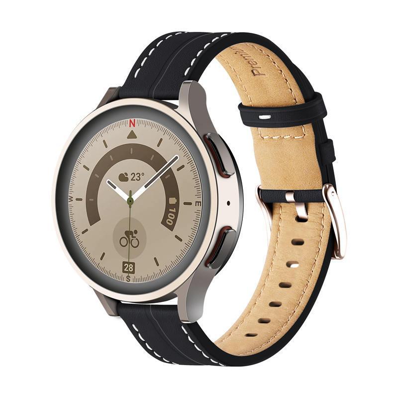 StrapsCo Genuine Leather Watchband Groove for Galaxy Watch 42mm/Samsung Gear S3 (Black, 20mm)