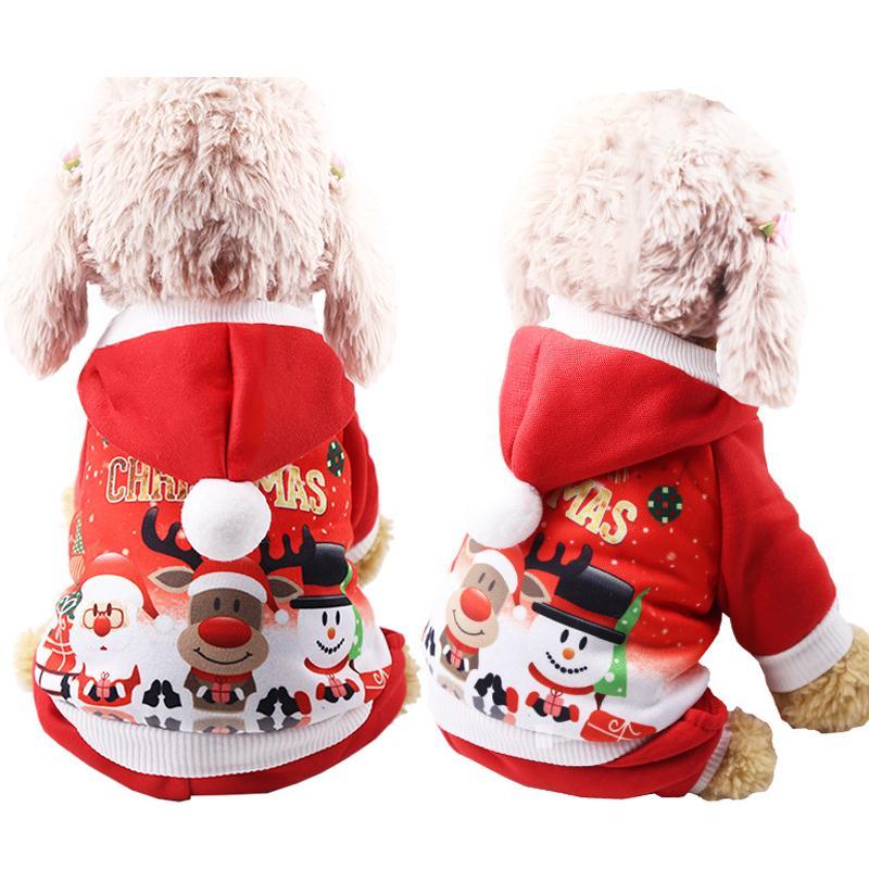 Vicanber Cat Dog Christmas Outfit Costumes Reindeer Santa Hoodie Jacket Pet Xmas Clothes(Scarlet-2XL)