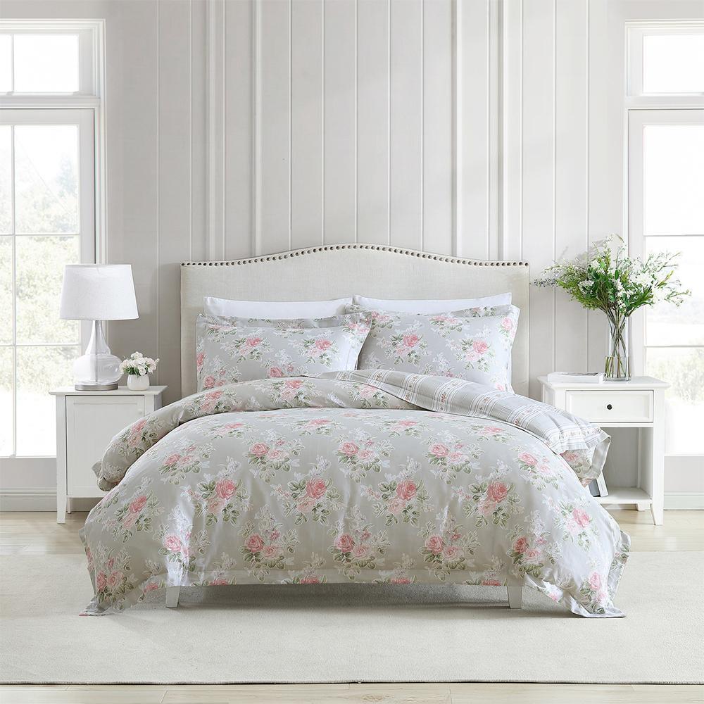 Laura Ashley Bed Melany Quilt Cover Pillowcase Bedding Set Pink/Grey