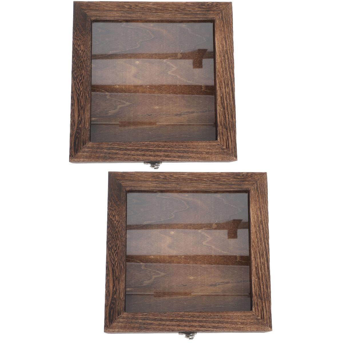 2 Pcs Insect Specimen Box Photos Memory Jewelry Display Case Glass Multi- Wooden Square Shadow Chinese Style Rustic Picture