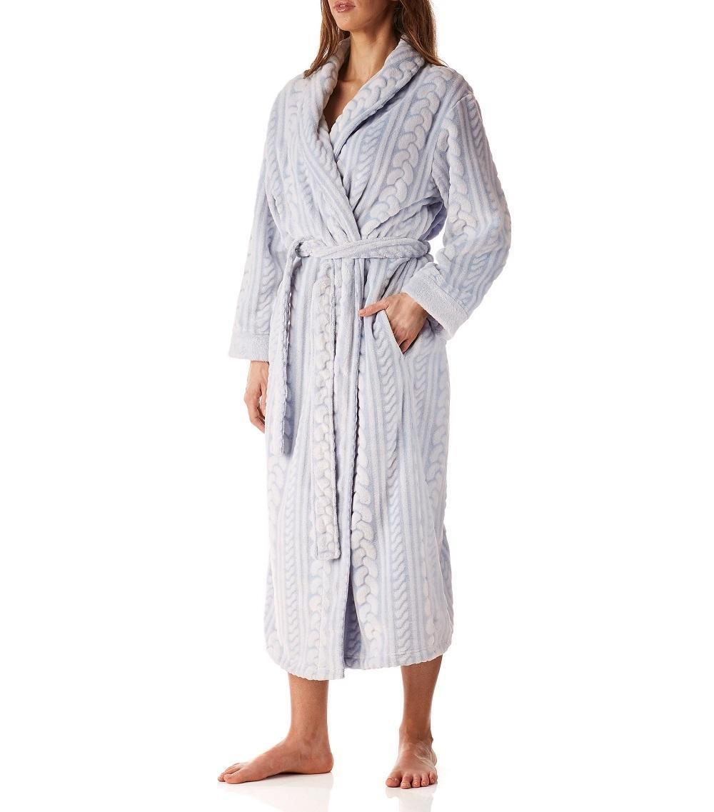 Ladies Magnolia Lounge Lux Fleece Blue Sage Dressing Gown Bath Robe (ysr503/d2093) [Size: Medium]