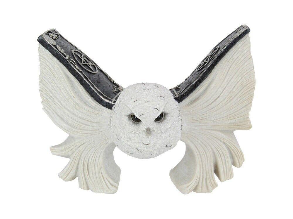 21cm Mystical Flying White Owl Spell Book Wings Ornament Figurine Statue Garden