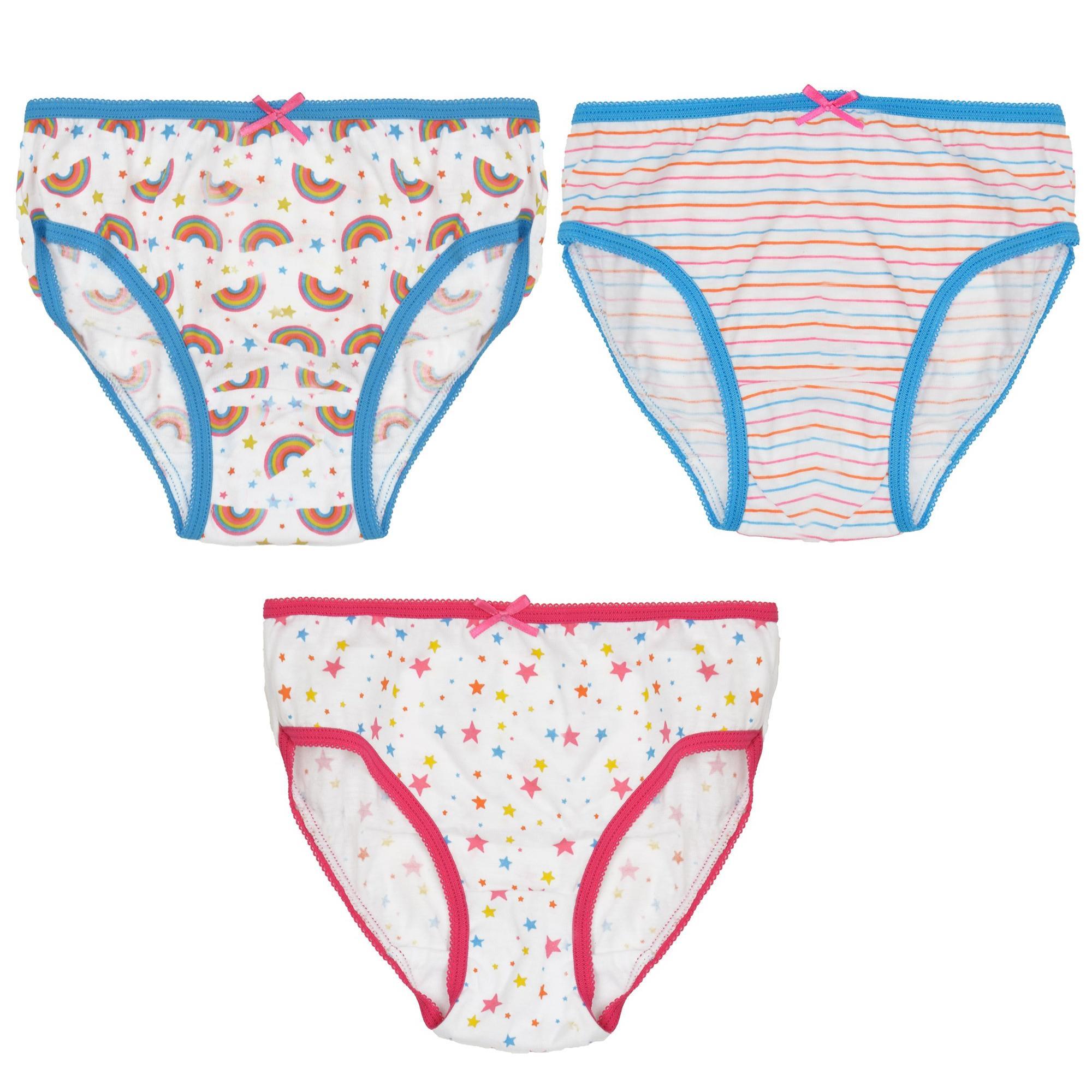 Tom Franks Kids Girls Rainbow Print Briefs (Pack Of 3) (White/Blue/Pink) (2-3 Years)