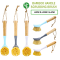 Bamboo Long Handle Scrubber Brush Kitchen Dish Cleaning Cleaner Tool
