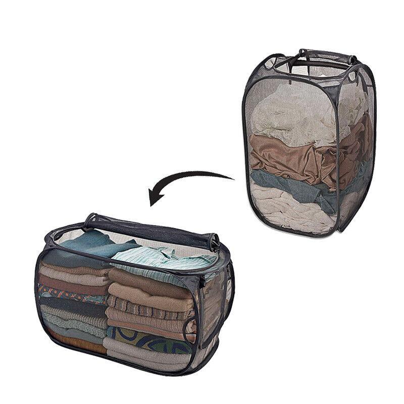 2 In 1 Pop Up Mesh Washing Laundry Basket Hamper Foldable Bag Black Light Weight