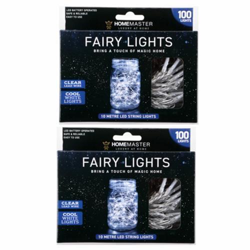 2 packs Fairy Lights Cool White Coloured Battery LED Operated 100 Lights 10M