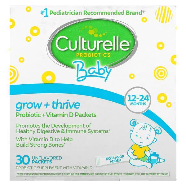 Culturelle, Probiotics, Baby, Grow + Thrive, Probiotics + Vitamin D Packets, 12-24 Months, Unflavored, 30 Packets