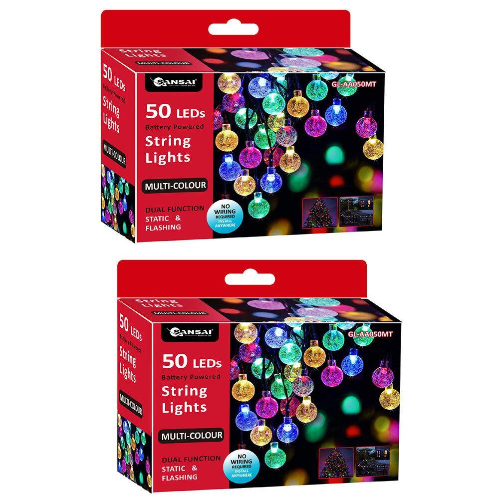 2x Sansai 50 LED Battery Bubble Decorative/Christmas String Lights Multi-Colour