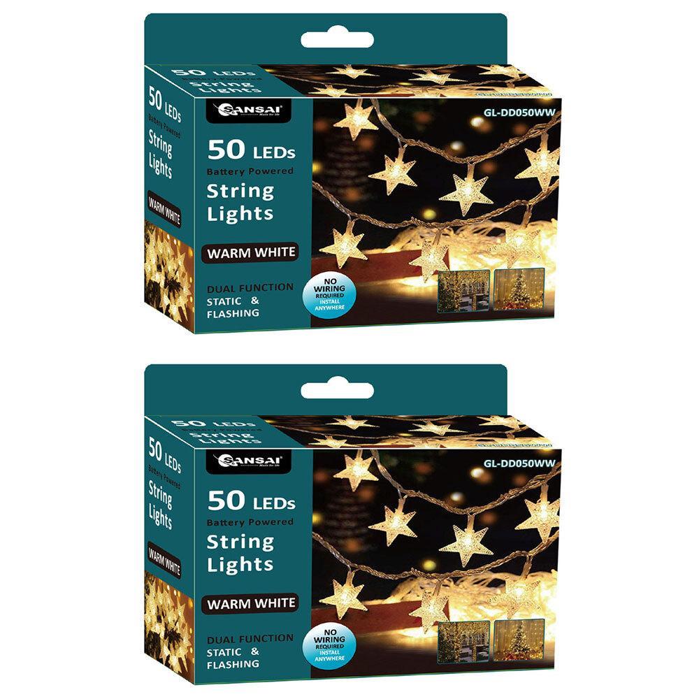 2x Sansai 50 LED Battery Star Decorative/Christmas String Lights Warm White