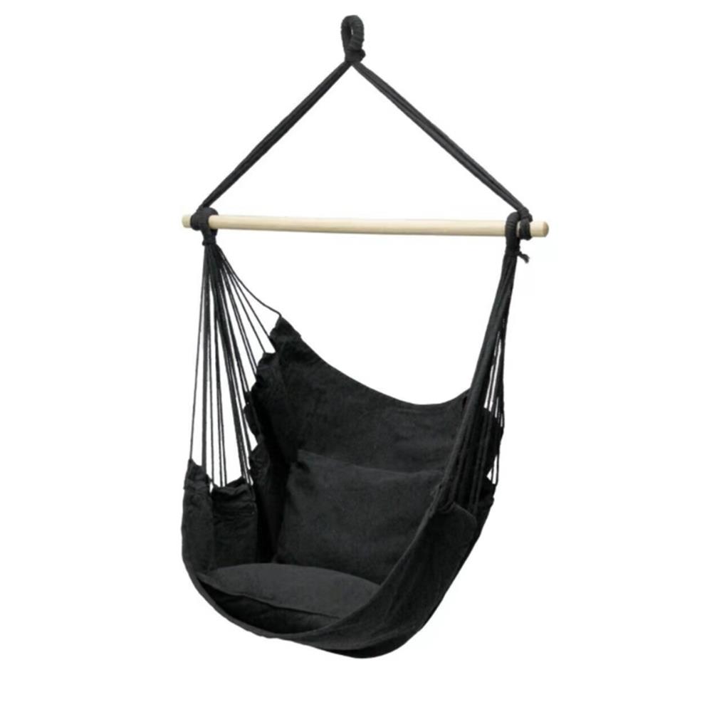 Black 130*100cm Garden Hanging Hammock Chair Swing Camping With 2 Pillows
