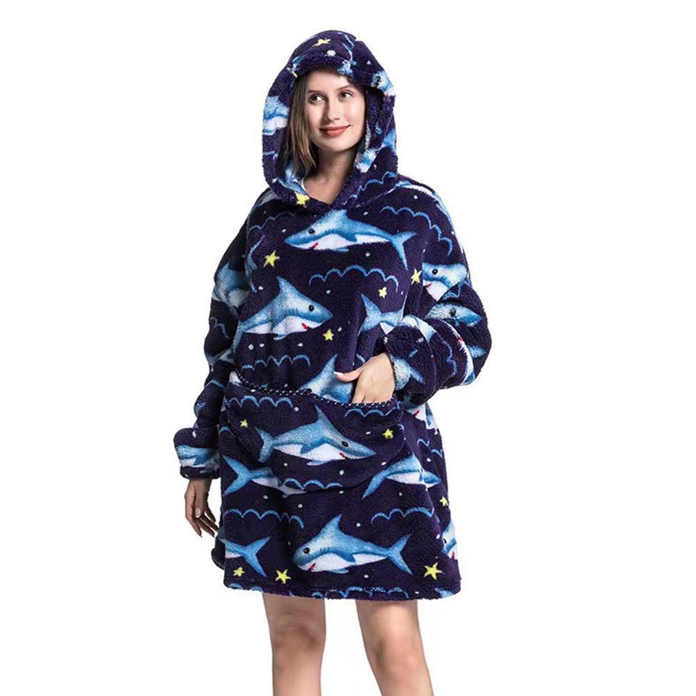 Unisex Adult Hooded Blanket Wearable Blanket Oversized Hoodie Blanket Navy