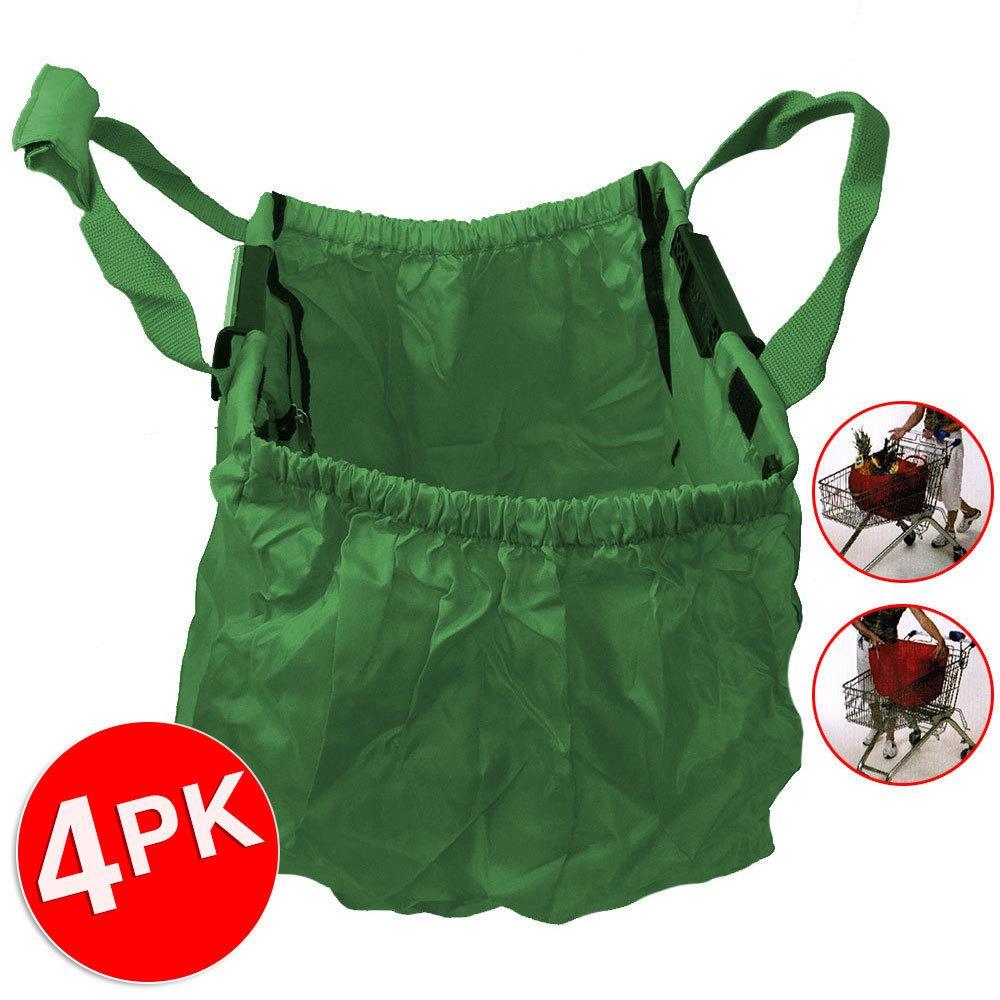 4PK Multi Purpose Clip + Carry Bag for Shopping Trolley Waterproof Compact Green