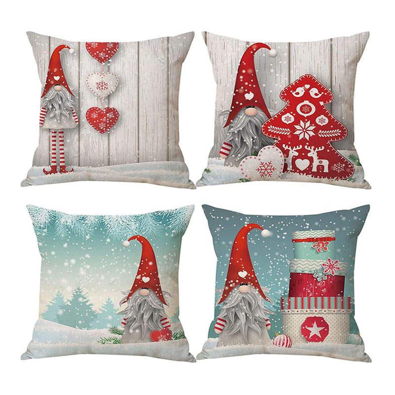 4Pcs Christmas Gnome Pillow Covers 45 x 45cm Home Decor Gift-Set2