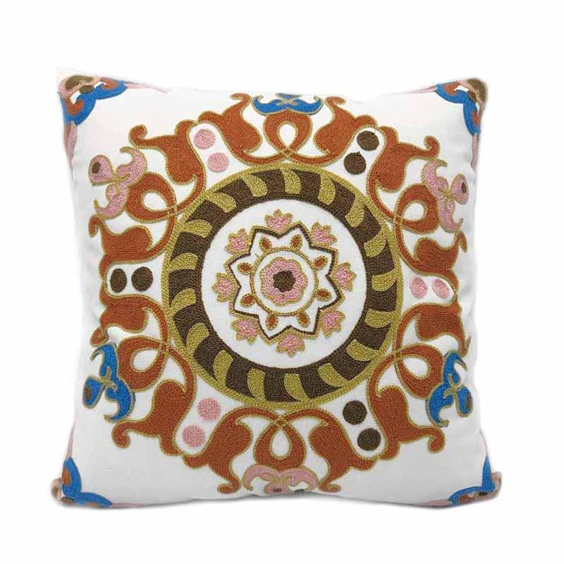 Embroidered Floral Cotton Pillow Cover for Sofa Living Room 45 x 45cm