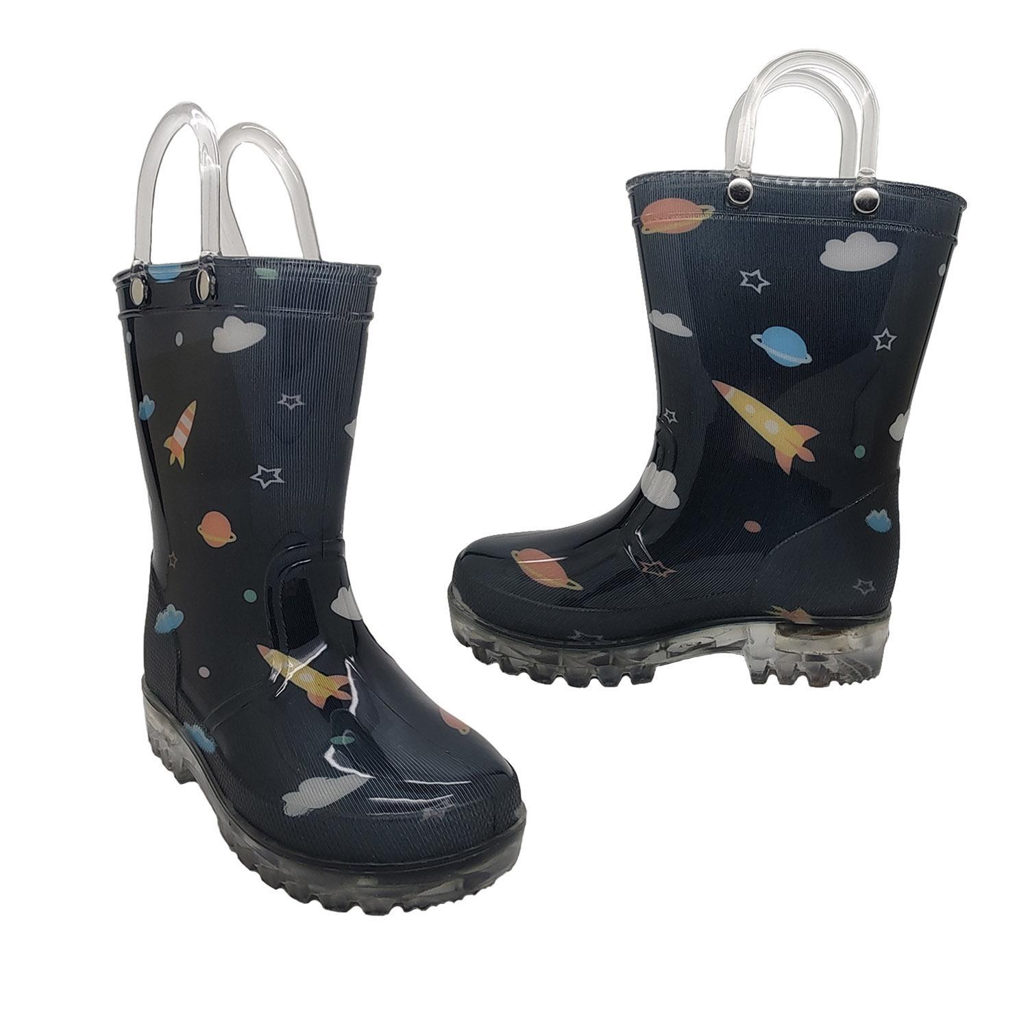 Jellies Galactic Bright Toddler Little Boys Gumboots Pull on Loops Space Print Solid Sole