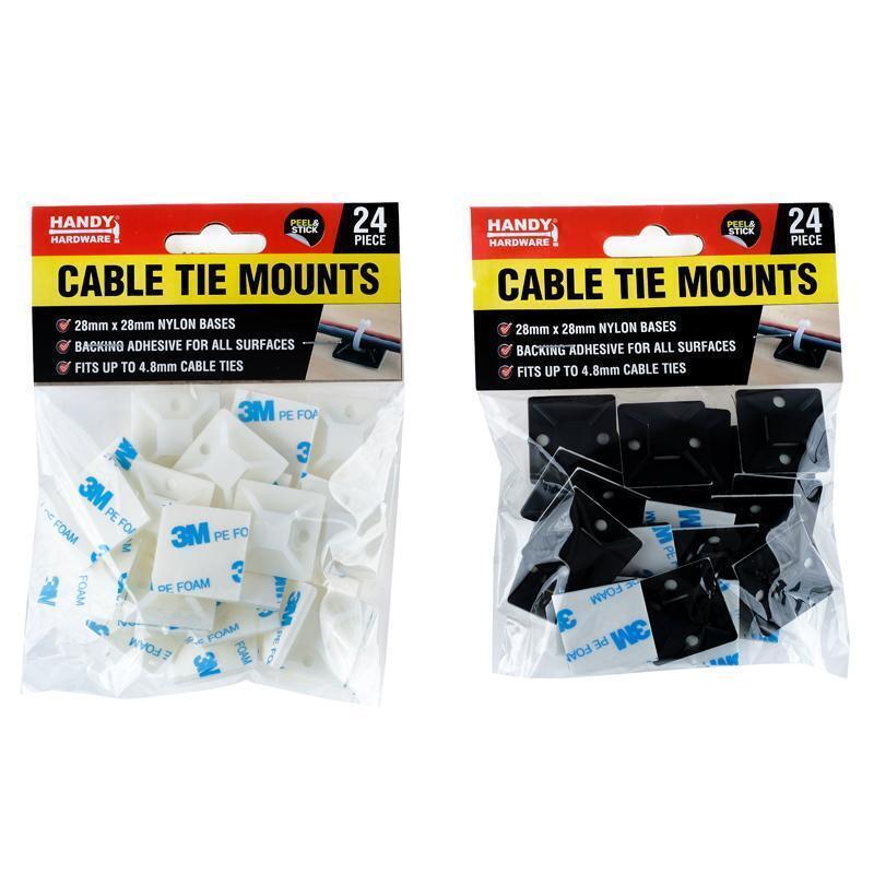 48PCS Cable Tie Base Black & White 28mm x 28mm Self Adhesive