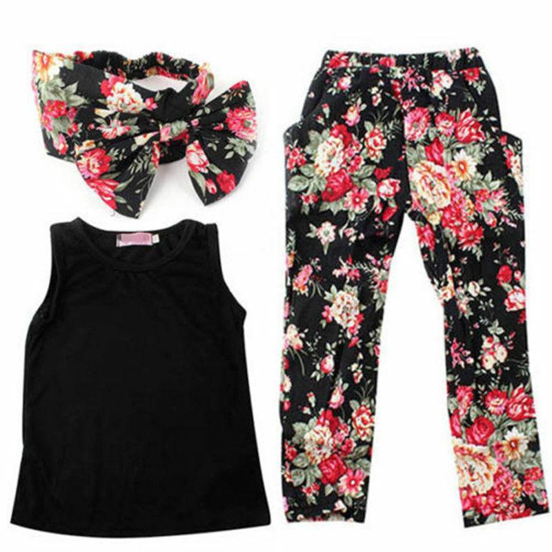 GoodGoods Kid Girls Outfits Headband t-Shirt Top Floral Pants Children Clothes 3pcs /Set(3-4 Years)