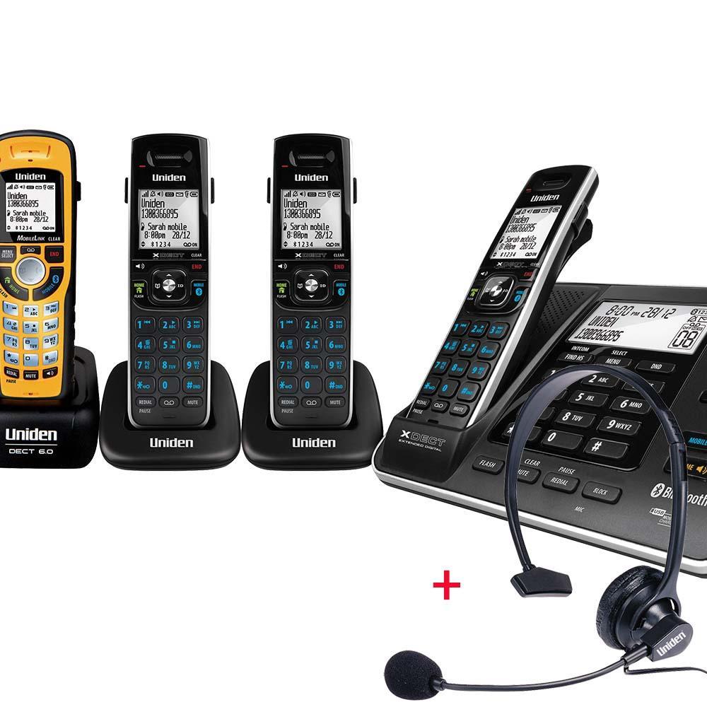 UNIDEN – XDECT8355+3WP Quad Handset Cordless Phone with Answering Machine & Bluetooth & USB + Headset
