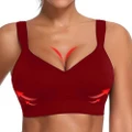 Vicanber Womens Seamless Bra Push Up Padded Gathered Sport Underwear Brassiere(Wine Red,3XL)