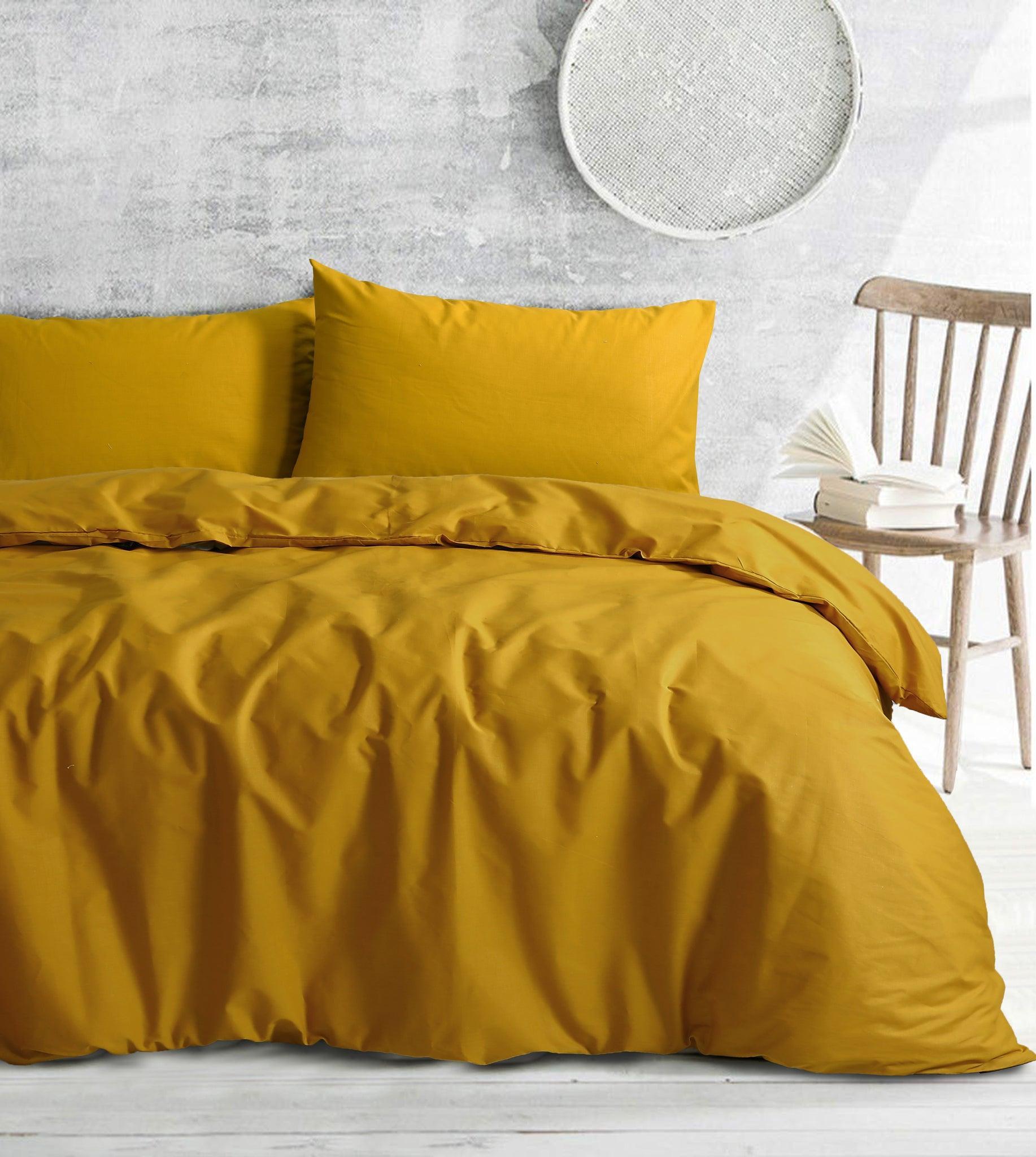 Amsons Royale Cotton Double Quilt Duvet Doona Cover Set with Europeon pillowcases - Mustard