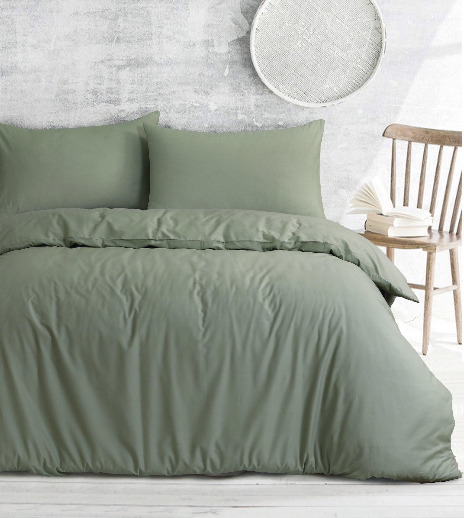 Amsons Royale Cotton Queen Quilt Duvet Doona Cover Set with Europeon pillowcases - Light Sage