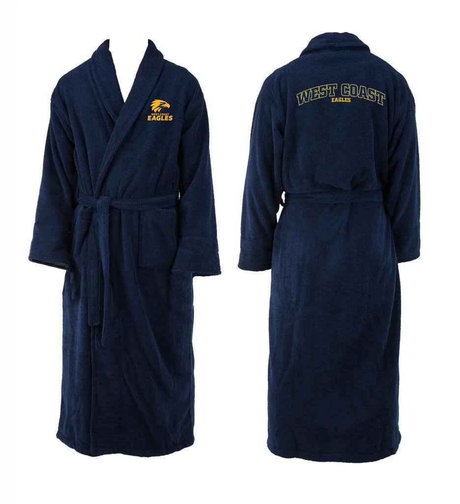 Mens AFL Official Western Bulldogs Navy Blue Coral Fleece Robe Dressing Gown [Size: One Size]
