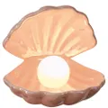 Shell Pearl Design Night Light Ceramics Desktop Ornament Bedside Decorative Lamp Home Decor Lamp for Bedroom (Pink)