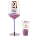 Purple Glitterati 21st Celebration/Birthday 430ml Wine/30ml Shot Drinking Glass