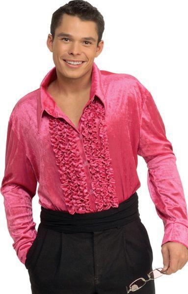 Disco Mania Velvet Shirt Pink 60s 70s Men Costume