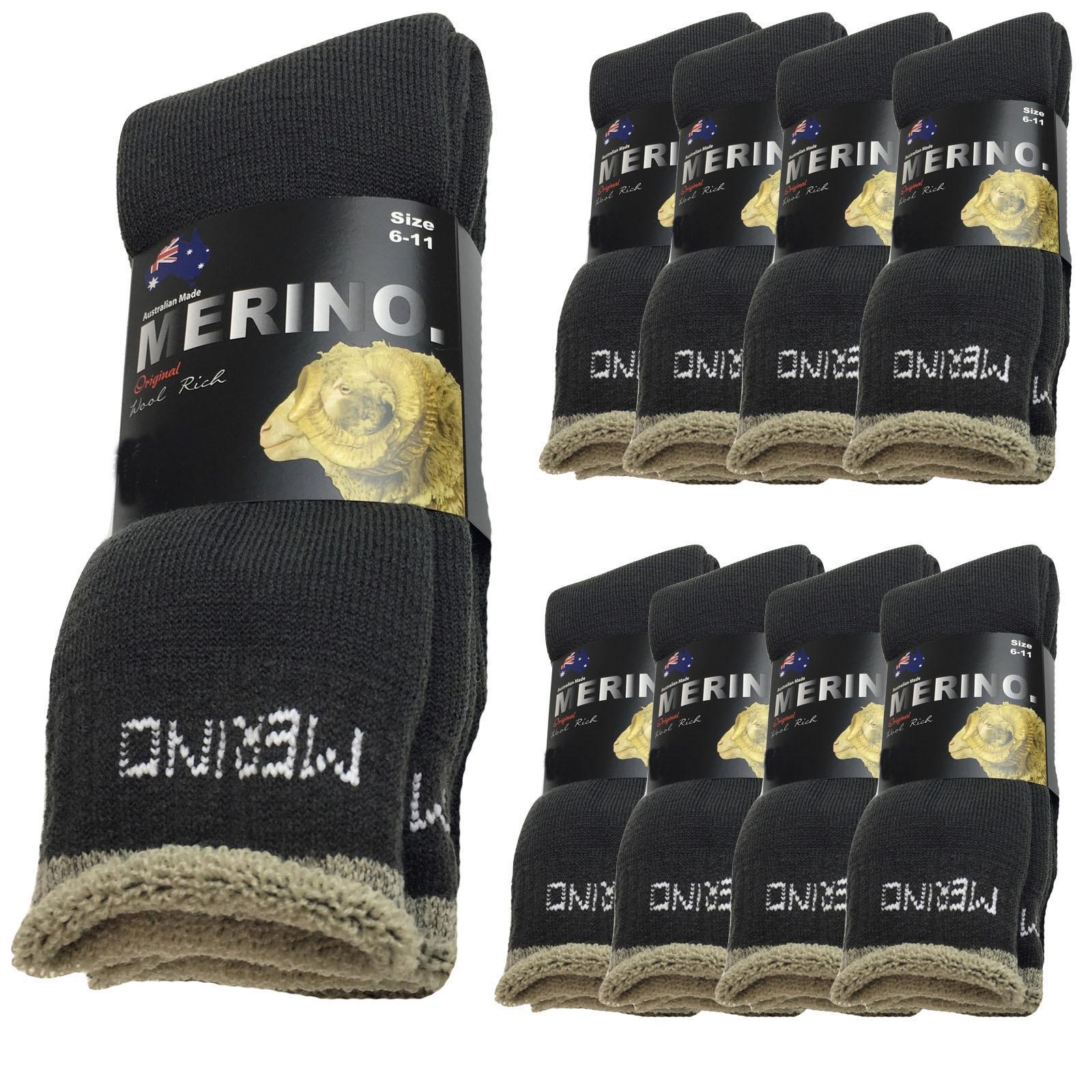 9 Pairs MERINO WOOL SOCKS Mens Heavy Duty Premium Thick Work Socks Cushion BULK - Charcoal - 11-14
