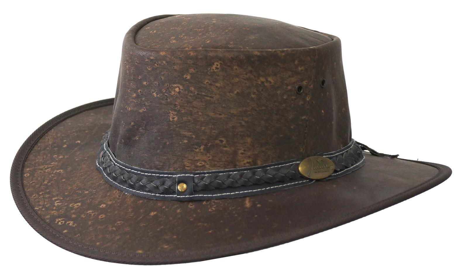 JACARU Squashy Kangaroo Leather Hat Roo Traveller Crushable Travel Outback - Brown - XXL
