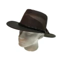 JACARU Full Grain Kangaroo Leather Breeze Cooler Hat Oil Skin Mesh Vent Outback - Brown - Small