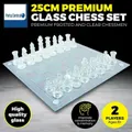 Chess Set Glass Premium Quality Frosted & Clear Pieces Classic Game 25cm x 25cm - Clear