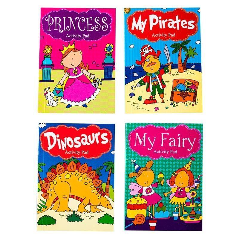 4PK Activity Books Princess Fairy Pirates Dinosaur Themes Fun Creative 96pg