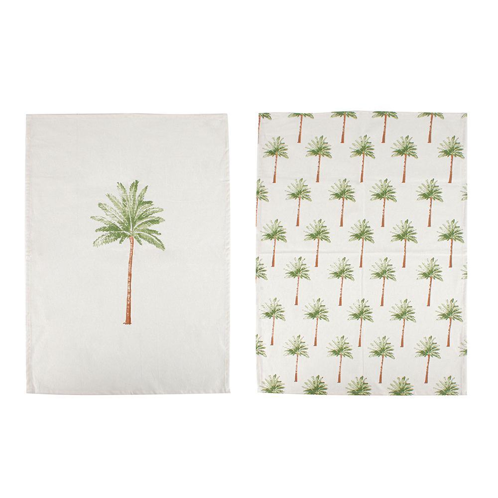 2pc Maine & Crawford St Barts 60x40cm Palm Print Cotton Tea Table Towel White